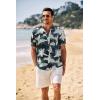 imageCOOFANDY Mens Casual Henley Shirt Band Collar Short Sleeve Shirt Summer Beach Hippie TShirtLeavesblue Beige