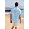 imageCOOFANDY Mens Casual Henley Shirt Band Collar Short Sleeve Shirt Summer Beach Hippie TShirtLight Blue