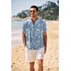 imageCOOFANDY Mens Casual Henley Shirt Band Collar Short Sleeve Shirt Summer Beach Hippie TShirtLight Blue Flower