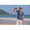 imageCOOFANDY Mens Casual Henley Shirt Band Collar Short Sleeve Shirt Summer Beach Hippie TShirtLight Blue Hawaiian Flower
