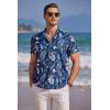 imageCOOFANDY Mens Casual Henley Shirt Band Collar Short Sleeve Shirt Summer Beach Hippie TShirtLight Blue Hawaiian Flower