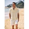 imageCOOFANDY Mens Casual Henley Shirt Band Collar Short Sleeve Shirt Summer Beach Hippie TShirtLight Khaki