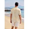 imageCOOFANDY Mens Casual Henley Shirt Band Collar Short Sleeve Shirt Summer Beach Hippie TShirtLight Khaki