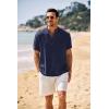 imageCOOFANDY Mens Casual Henley Shirt Band Collar Short Sleeve Shirt Summer Beach Hippie TShirtNavy Blue