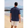 imageCOOFANDY Mens Casual Henley Shirt Band Collar Short Sleeve Shirt Summer Beach Hippie TShirtNavy Blue