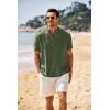 imageCOOFANDY Mens Casual Henley Shirt Band Collar Short Sleeve Shirt Summer Beach Hippie TShirtOlive Green