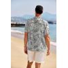 imageCOOFANDY Mens Casual Henley Shirt Band Collar Short Sleeve Shirt Summer Beach Hippie TShirtWhite Black Flower