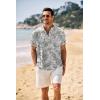 imageCOOFANDY Mens Casual Henley Shirt Band Collar Short Sleeve Shirt Summer Beach Hippie TShirtWhite Black Flower