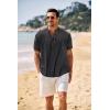 imageCOOFANDY Mens Casual Henley Shirt Band Collar Short Sleeve Shirt Summer Beach Hippie TShirtWhite Stripes on Black