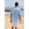 imageCOOFANDY Mens Casual Henley Shirt Band Collar Short Sleeve Shirt Summer Beach Hippie TShirtWhite Stripes on Blue