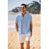 imageCOOFANDY Mens Casual Henley Shirt Band Collar Short Sleeve Shirt Summer Beach Hippie TShirtWhite Stripes on Blue