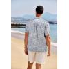 imageCOOFANDY Mens Casual Henley Shirt Band Collar Short Sleeve Shirt Summer Beach Hippie TShirtWhite and Blue Plant Leaves