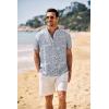 imageCOOFANDY Mens Casual Henley Shirt Band Collar Short Sleeve Shirt Summer Beach Hippie TShirtWhite and Blue Plant Leaves