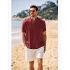 imageCOOFANDY Mens Casual Henley Shirt Band Collar Short Sleeve Shirt Summer Beach Hippie TShirtWine Red