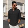 imageCOOFANDY Mens Casual Henley Shirt Long Sleeve Band Collar Shirts Summer Beach Hippie Button TShirtsBlack