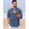 imageCOOFANDY Mens Casual Henley Shirt Long Sleeve Band Collar Shirts Summer Beach Hippie Button TShirtsDark Blue