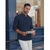 imageCOOFANDY Mens Casual Henley Shirt Long Sleeve Band Collar Shirts Summer Beach Hippie Button TShirtsNavy Blue