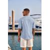imageCOOFANDY Mens Casual Henley Shirt Short Sleeve Band Collar Linen Shirt Summer Beach Hippie TShirtsAflecking Blue