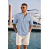 imageCOOFANDY Mens Casual Henley Shirt Short Sleeve Band Collar Linen Shirt Summer Beach Hippie TShirtsAflecking Blue