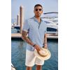 imageCOOFANDY Mens Casual Henley Shirt Short Sleeve Band Collar Linen Shirt Summer Beach Hippie TShirtsAflecking Blue