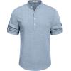 imageCOOFANDY Mens Casual Henley Shirt Short Sleeve Band Collar Linen Shirt Summer Beach Hippie TShirtsAflecking Blue