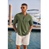 imageCOOFANDY Mens Casual Henley Shirt Short Sleeve Band Collar Linen Shirt Summer Beach Hippie TShirtsArmy Green