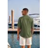 imageCOOFANDY Mens Casual Henley Shirt Short Sleeve Band Collar Linen Shirt Summer Beach Hippie TShirtsArmy Green