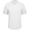 imageCOOFANDY Mens Casual Henley Shirt Short Sleeve Band Collar Linen Shirt Summer Beach Hippie TShirtsAwhite