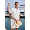 imageCOOFANDY Mens Casual Henley Shirt Short Sleeve Band Collar Linen Shirt Summer Beach Hippie TShirtsAwhite