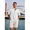 imageCOOFANDY Mens Casual Henley Shirt Short Sleeve Band Collar Linen Shirt Summer Beach Hippie TShirtsAwhite