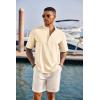 imageCOOFANDY Mens Casual Henley Shirt Short Sleeve Band Collar Linen Shirt Summer Beach Hippie TShirtsBeige