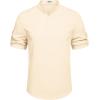 imageCOOFANDY Mens Casual Henley Shirt Short Sleeve Band Collar Linen Shirt Summer Beach Hippie TShirtsBeige