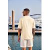 imageCOOFANDY Mens Casual Henley Shirt Short Sleeve Band Collar Linen Shirt Summer Beach Hippie TShirtsBeige