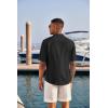 imageCOOFANDY Mens Casual Henley Shirt Short Sleeve Band Collar Linen Shirt Summer Beach Hippie TShirtsBlack