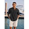 imageCOOFANDY Mens Casual Henley Shirt Short Sleeve Band Collar Linen Shirt Summer Beach Hippie TShirtsBlack