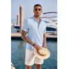 imageCOOFANDY Mens Casual Henley Shirt Short Sleeve Band Collar Linen Shirt Summer Beach Hippie TShirtsBlue