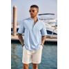 imageCOOFANDY Mens Casual Henley Shirt Short Sleeve Band Collar Linen Shirt Summer Beach Hippie TShirtsBlue
