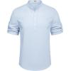 imageCOOFANDY Mens Casual Henley Shirt Short Sleeve Band Collar Linen Shirt Summer Beach Hippie TShirtsBlue