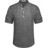 imageCOOFANDY Mens Casual Henley Shirt Short Sleeve Band Collar Linen Shirt Summer Beach Hippie TShirtsDark Gray