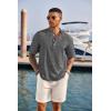 imageCOOFANDY Mens Casual Henley Shirt Short Sleeve Band Collar Linen Shirt Summer Beach Hippie TShirtsDark Gray