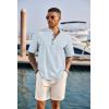 imageCOOFANDY Mens Casual Henley Shirt Short Sleeve Band Collar Linen Shirt Summer Beach Hippie TShirtsFlecking Light Blue