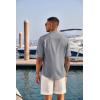 imageCOOFANDY Mens Casual Henley Shirt Short Sleeve Band Collar Linen Shirt Summer Beach Hippie TShirtsFlecking Navy Blue