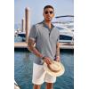 imageCOOFANDY Mens Casual Henley Shirt Short Sleeve Band Collar Linen Shirt Summer Beach Hippie TShirtsFlecking Navy Blue