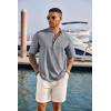 imageCOOFANDY Mens Casual Henley Shirt Short Sleeve Band Collar Linen Shirt Summer Beach Hippie TShirtsFlecking Navy Blue