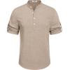 imageCOOFANDY Mens Casual Henley Shirt Short Sleeve Band Collar Linen Shirt Summer Beach Hippie TShirtsKhaki