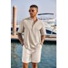 imageCOOFANDY Mens Casual Henley Shirt Short Sleeve Band Collar Linen Shirt Summer Beach Hippie TShirtsKhaki