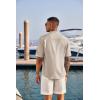 imageCOOFANDY Mens Casual Henley Shirt Short Sleeve Band Collar Linen Shirt Summer Beach Hippie TShirtsKhaki