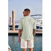 imageCOOFANDY Mens Casual Henley Shirt Short Sleeve Band Collar Linen Shirt Summer Beach Hippie TShirtsLight Green