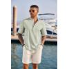 imageCOOFANDY Mens Casual Henley Shirt Short Sleeve Band Collar Linen Shirt Summer Beach Hippie TShirtsLight Green