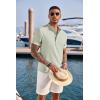 imageCOOFANDY Mens Casual Henley Shirt Short Sleeve Band Collar Linen Shirt Summer Beach Hippie TShirtsLight Green